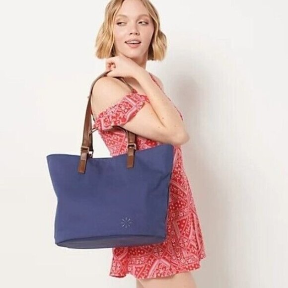 Isaac Mizrahi Live! Bridgehampton Tote Bag with Stri Classic Navy One Size - Picture 1 of 6